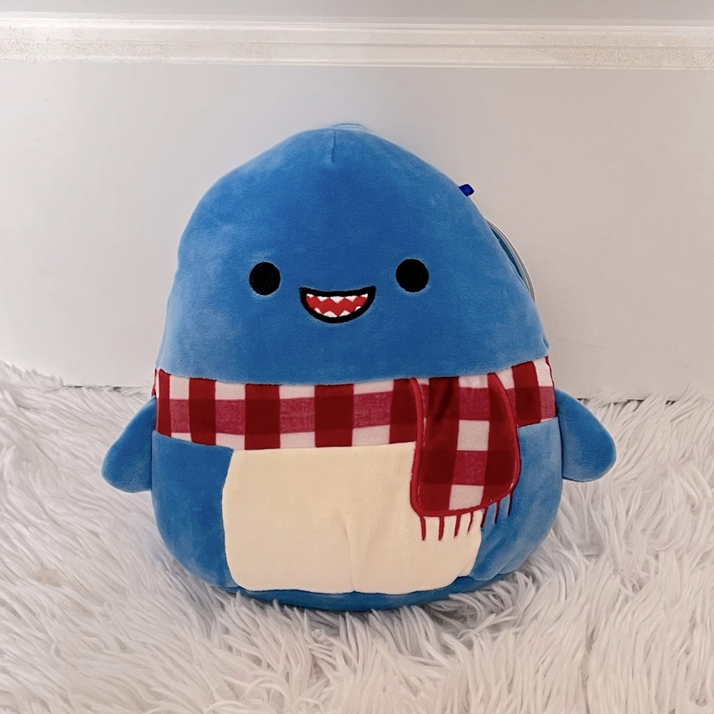 Rey the Blue Shark 8” Squishmallow with red scarf